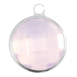 Crystal glas hanger rond 16mm Light rose opal-Silver  (Nikkelvrij)