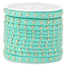 20 cm Imi. Suède leer 5mm met studs goud Turquoise green