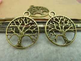 2 x Tree of life hanger  van een levensboom 42 x 37,5 x  2mm gat 2,5 mm geel koper