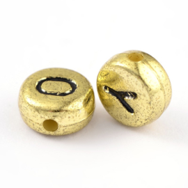 Letterkraal per stuk acryl kralen metallook 7mm goudkleur Gat 1mm