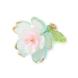 2 x Bloembedel acryl 18 x 17,5 x 19 mm – gat 1,8 mm – aquamarine