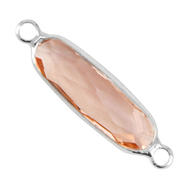 Tussenstukken van crystal glas langwerpig ovaal Pink-silver ca. 29x8mm (Ø1.8mm) (Nikkelvrij)