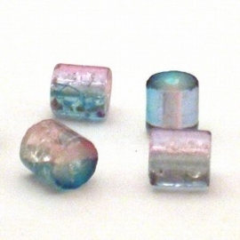 30 x crackle glas kralen cilinder vorm 7 x 8mm gat: 1,5mm licht roze blauw