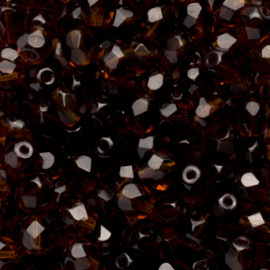 15 x  ronde Tsjechische kralen facet kristal 6mm kleur: donker bruin Gat c.a.: 1 mm