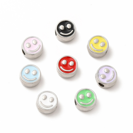 5 x  Metalen kralen mix Smiley platinum kleur epoxy 7,5 x 4mm gat: 2mm (Nikkelvrij)