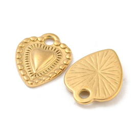 1 x Ion Plating (IP) RVS 304  Hart Bedeltje Real 18K Gold Plated, 19,5 x 15 x 2,5mm, Oogje: 2.1mm