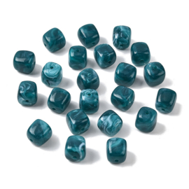 10 x Acryl kralen cube two tone opaque 17 x 15,5 x 15,5 mm – gat 3 mm – teal