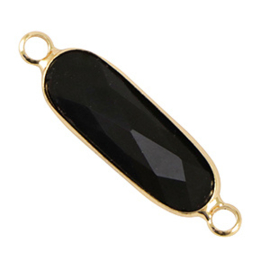 Tussenstukken van crystal glas langwerpig ovaal Black-gold ca. 29x8mm (Ø1.8mm) (Nikkelvrij)