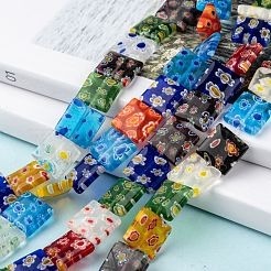 10 x Millefiori glas kralen – plat vierkant – 10 x 4 mm – gat ca. 0,8 mm – mix kleuren