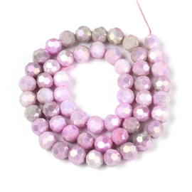 1 x Glaskralen streng facetgeslepen rond 7,8-8,2 x 7,8 mm – gat 1 mm – Plum