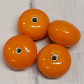 10 x oranje glaskraal disc 11x7,5mm gat:1,5mm