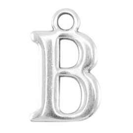 DQ bedel Letter B  - Antiek Zilver  15,5 x 9,5 mm oogje: van Ø 1,9 mm (Nikkelvrij)