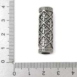 1 x RVS 304 buiskraal European Jewelry Fleur de Lis 32 x 10 mm – gat 6 mm – antiek zilverkleur