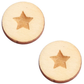 2 x Houten cabochon basic 12 mm star small White wood ( natuurlijke kleur van het hout)