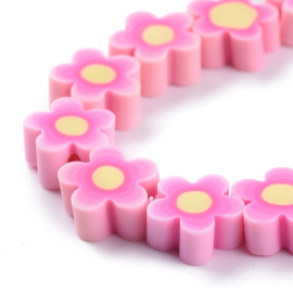 10 x Handgemaakte polymeer kralen bloem 9,5 x 4,4mm (gat Ø1,7mm) Pink