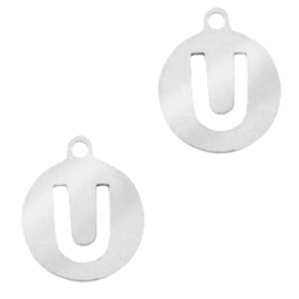 Roestvrij stalen (RVS) Stainless steel bedel rond 10mm initial coin U