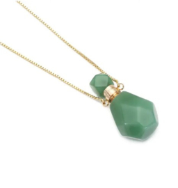 Gedenk hanger mini urn van edelsteen Aventurine B (ook de dop) met goudkleur RVS ketting