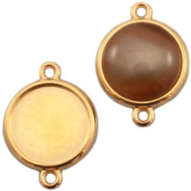 1 x DQ metaal setting 2 ogen voor 20mm Cabochon goud kleur ca. 35x 24 x 3,5mm oogje 2,5mm (Nikkelvrij)