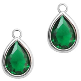 1 x DQ facethanger druppel Classic Green - silver 7x11 mm (Nikkelvrij)