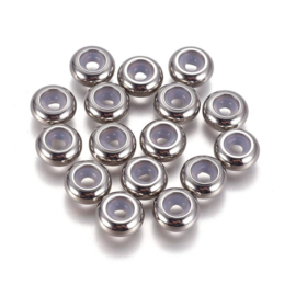 RVS 304 smart bead stopper ca. 10 x 4~5mm gat 5mm (rubber gat Ø3mm)