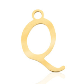 Roestvrij stalen (RVS) Stainless steel bedels initial Q Goud