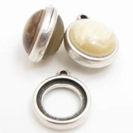1 x DQ Metaal hanger setting 2 zijdig voor Ø 11,5mm cabochon antiek zilver kleur ca. 17,5 x 14,5 x 3mm oogje 1,5mm (Nikkelvrij)