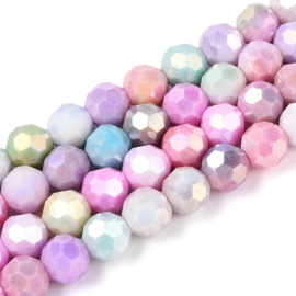 1 x Glaskralen streng facetgeslepen rond 7,8-8,2 x 7,8 mm – gat 1 mm – Mixed Color