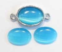 16 x Plaksteen glas cate-eye ovaal Aqua 10 x 14 mm