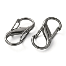 1 x Metalen dubbele S-karabijnhaak 27,5 x 13 x 7 mm – hematietkleur