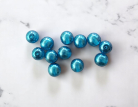 30 x Transparante DQ Glasparel – 6 mm – Kleur Teal – Gat ca. 1 mm