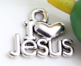 10 stuks tibetaans zilveren bedel I love Jesus 15 x 12 x 1mm Gat: 1mm ♥