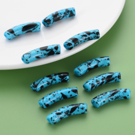 10 x Acryl kralen tube opaque two tone Deep Sky Blue spray painted ca. 32x8mm (gat Ø1.8mm)