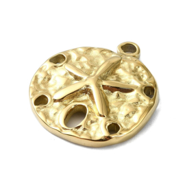 1 x Ion Plating (IP) RVS zeester bedel Real 18k Gold Plated, 17 x 15 x 3mm oogje 1,4mm