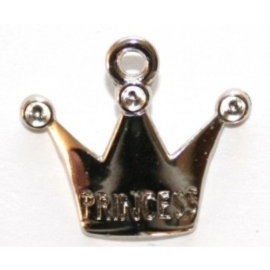 10x Antiek zilveren kunststof bedel kroontje "princess" 19 x 17mm gat 2mm