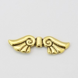 2 x zeer grote Tibetaans zilveren engelen vleugel goudkleur 45 x 14 x 4,5mm Gat: 2mm