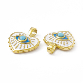 1 x RVS 201 PVD vacuum plating hart bedel met evil eye, blauwe edelsteen18K Gold plated 21,5 x 17,5 x 5,5mm oogje 5 x 3mm