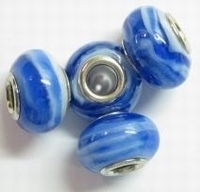 Per stuk Glaskraal European-style blauw gemeleerd 14 mm