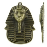 Tibetaans zilveren Egyptische Toetanckamon masker 34 x 49 x 4mm Gat: c.a. 1,5mm geel koper kleur
