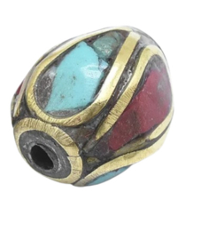 Handgemaakte Bohemian kraal, Kashmiri kraal 10 ~10,5 x 9~10mm ingelegd met metaal gat: 1,5 mm rood blauw