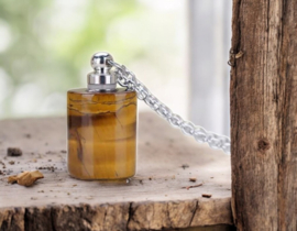 Gedenk hanger mini urn van edelsteen Tijger oog met RVS ketting