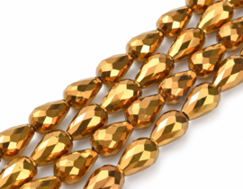 10 x Druppel facet glaskralen 15 x 10 mm – gat 1 mm – goudkleur
