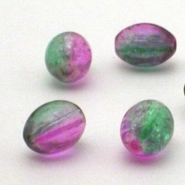 30 stuks crackle glas kralen ovaal 11 x 8,5mm groen roze