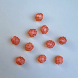 10 x Glaskraal facet mat  oranje rood 8 mm gat 1 mm