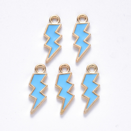 4 x  Bedel Enamel bliksem 20 x 7 x 1,5mm oogje: 2mm Light gold Deep sky blue