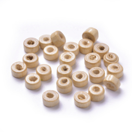 100  x Houten kraal disc licht beige 6 x 3mm gat: 2mm