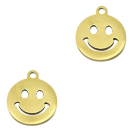 1 x Roestvrij stalen (RVS) Stainless steel bedel smiley Goud 8 x 6mm