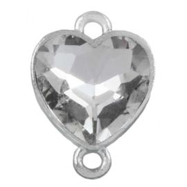 Tussenstuk Crystal glas hartje ♥ 19 x 14 x 6,5 mm oogjes: 2mm Clear