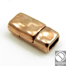 1 x  DQ metaal magneet sluiting ca. 16,5 mm Ø 5mm plat leer  Rose goud kleur (Nikkelvrij)