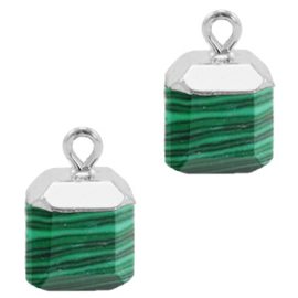 1 x Natuursteen hangers square Green-silver Peacock stone