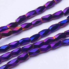 1 x Streng glaskralen top facet tube 5 x 3 mm – gat 0,5 mm – paars
